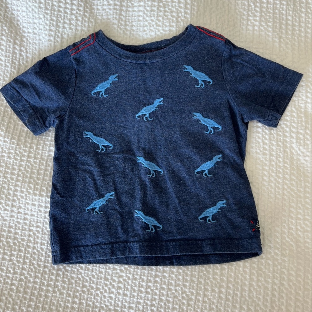 Joules: Cotton Navy Blue T-Shirt with Dinosaur Embroidery: Size 12 months